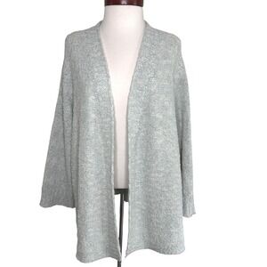 Pure Jill Light Blue Marled Open Front Cardigan L Textured Knit Coastal Grandma